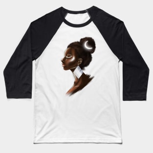 Black Woman African Moon Goddess Illustration Baseball T-Shirt